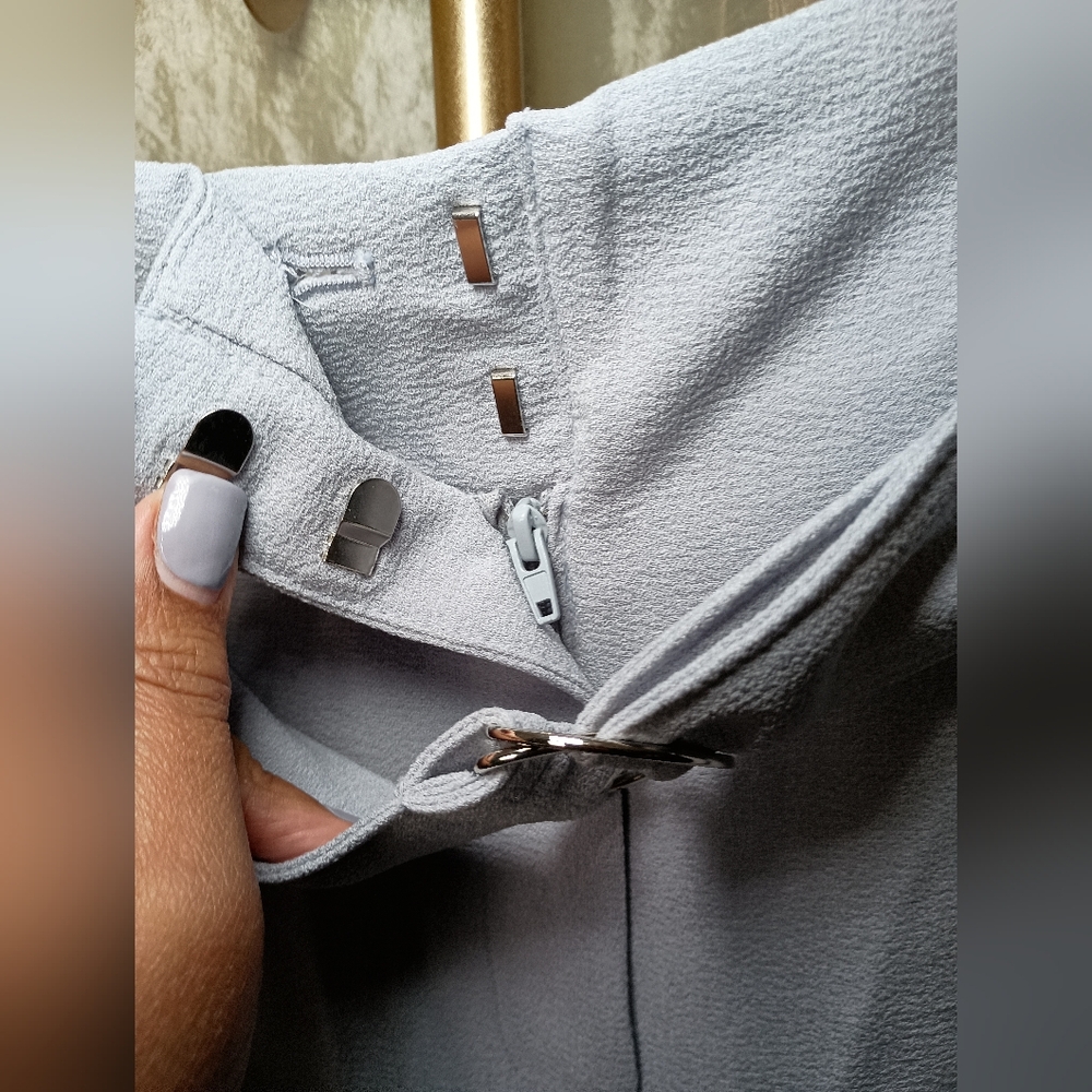Bar III 16W Paperbag Waist Pants Moonstone Blue Gray Pleated Crepe High Rise - Picture 3 of 10